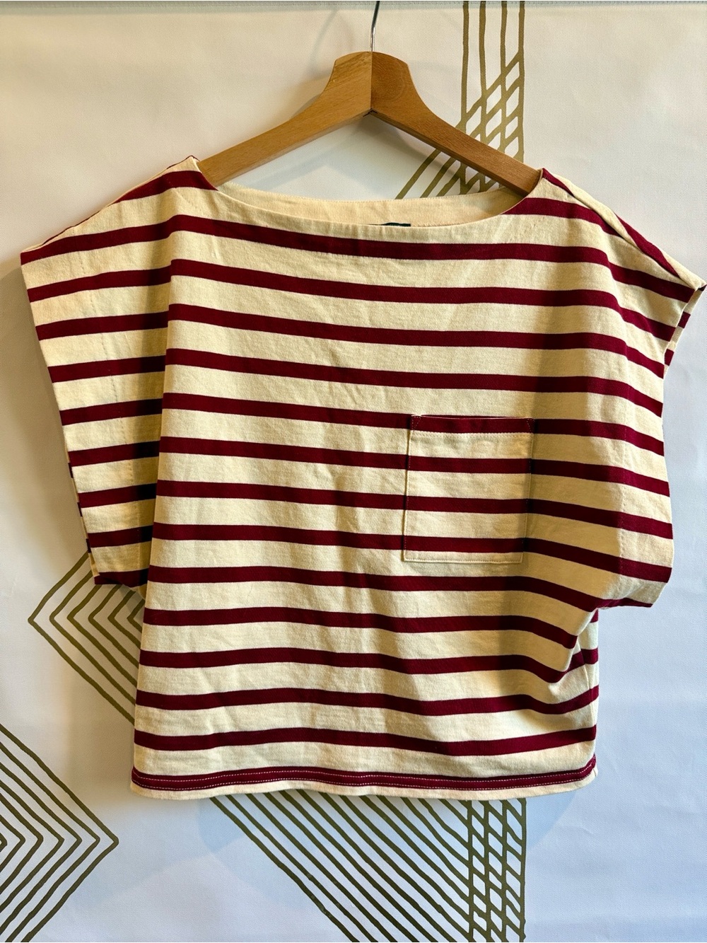 J. Crew Striped Boxy Pocket Tunic - Cream & Burgundy